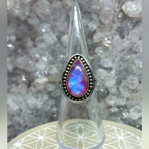 Pink Rainbow Moonstone Ring 925